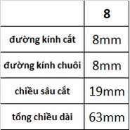 Mũi phay 8mm, 4 me cắt, chất liệu thép gió