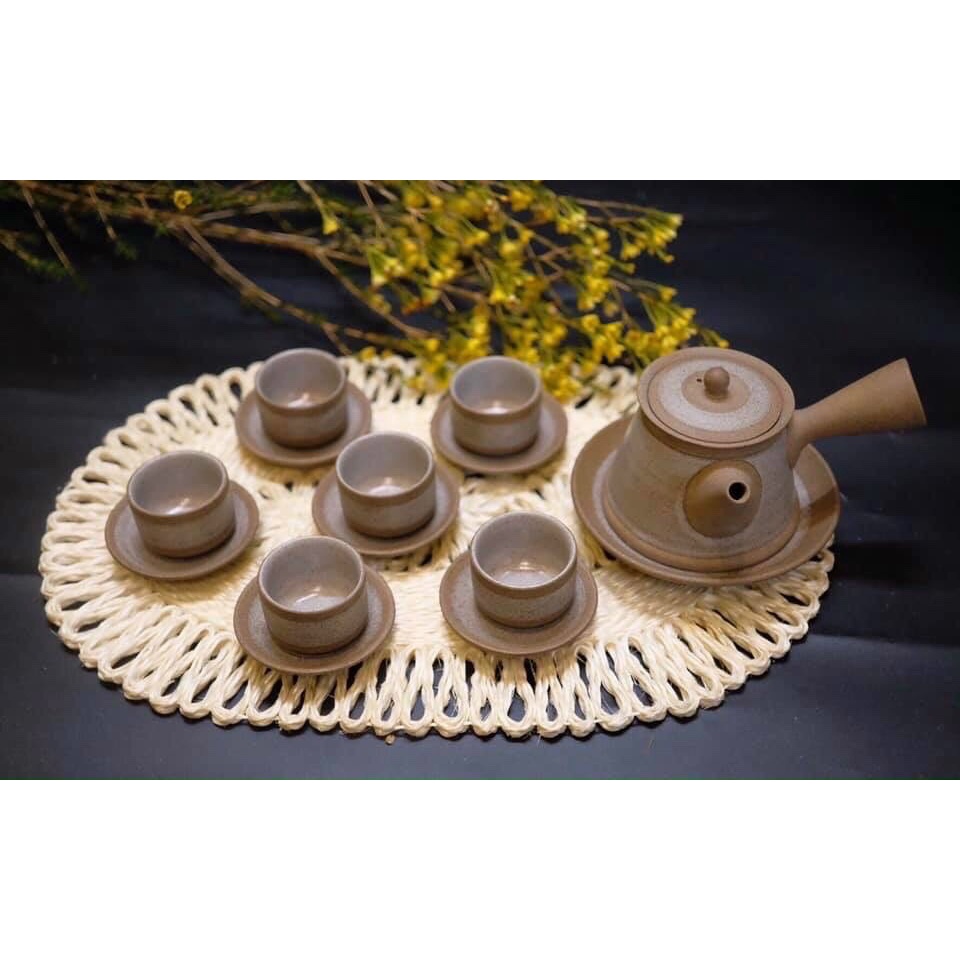 BỘ ẤM TÁCH CHÉN HỒNG SA VUÔNG BÁT TRÀNG [XUẤT KHẨU NHẬT HÀNG CAO CẤP], BỘ TRÀ ĐẠO PHONG CÁCH NHẬT BẢN (CAM KẾT CHUẨN)