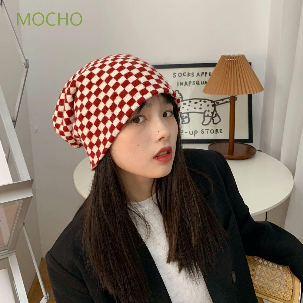 Nón len giữ ấm họa tiết sọc caro phong cách Hàn Quốc dễ phối đồ cho nữ