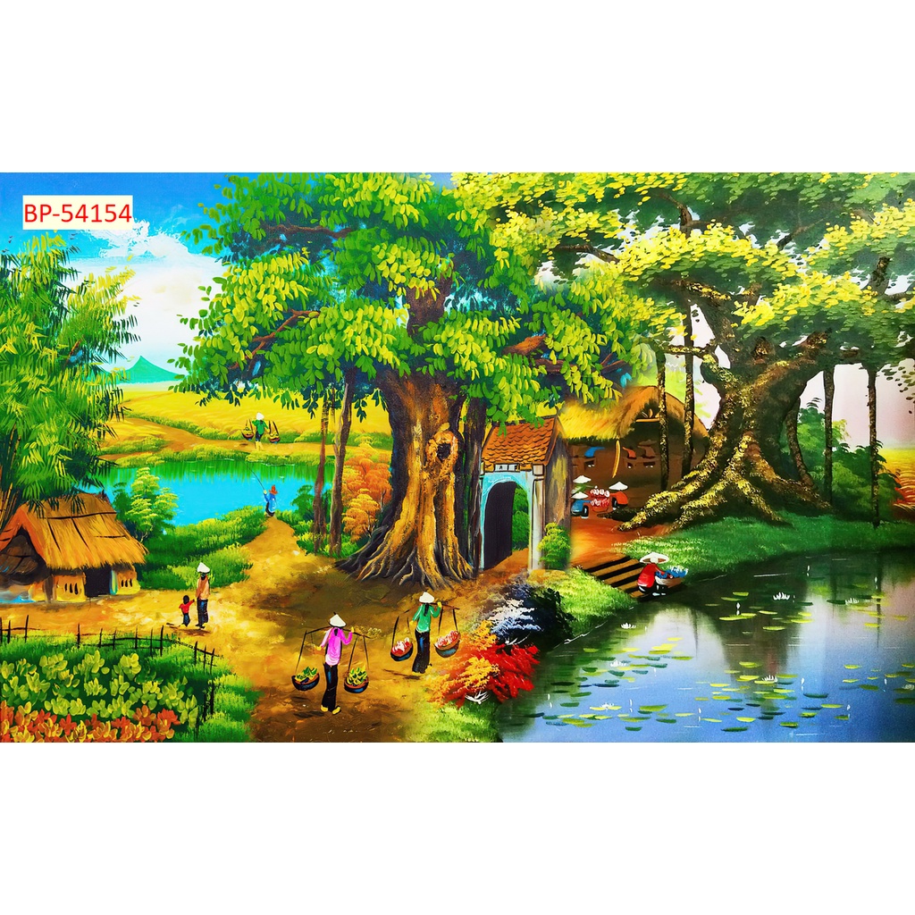 Tranh Dán Tường 3D Đồng Quê Non Xanh Nước Biếc Hot hit, hình ảnh chân thực, gọi nhớ tuổi thơ