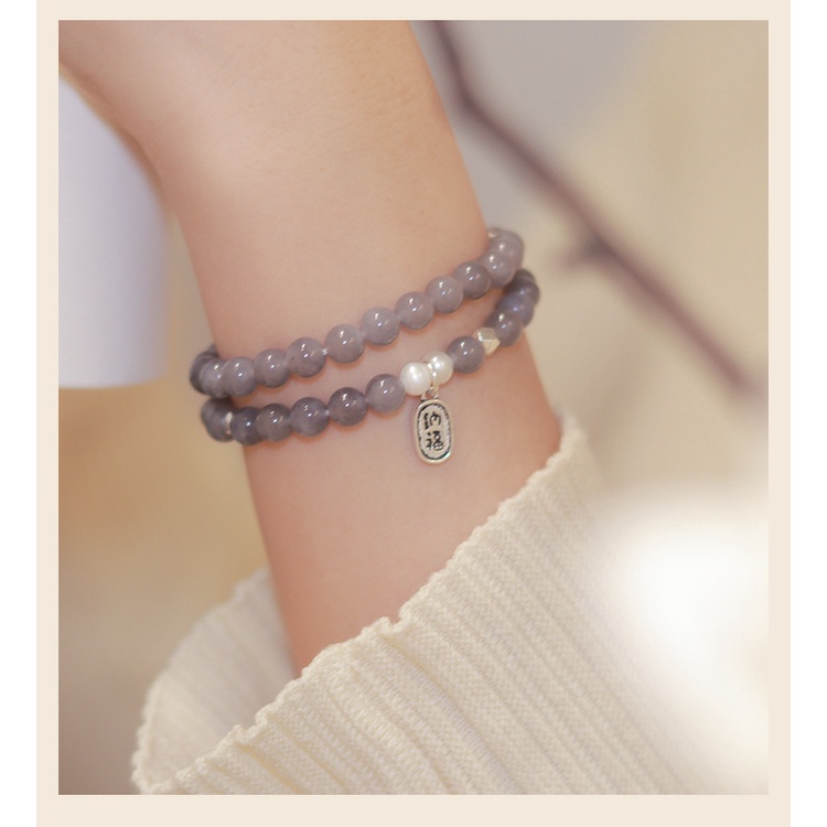 [Hàng Mới] Vòng Tay Hạt Tròn Hai Lớp Màu Xám Khói Tươi Trẻ Dành Cho Nữ