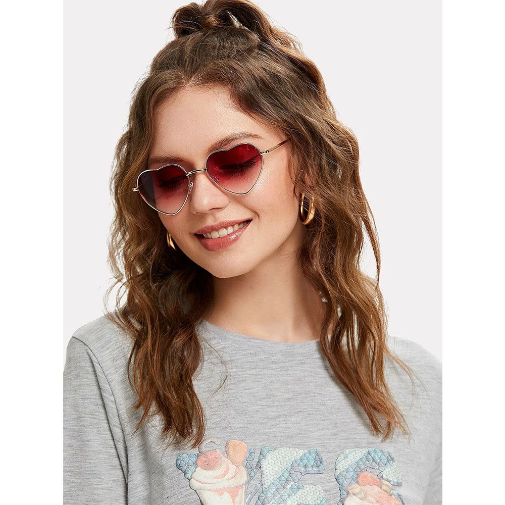 Kính Mát Gọng Kim Loại Tròng Hình Trái Tim Màu Gradient Chống Tia UV 400 Cho Nữ