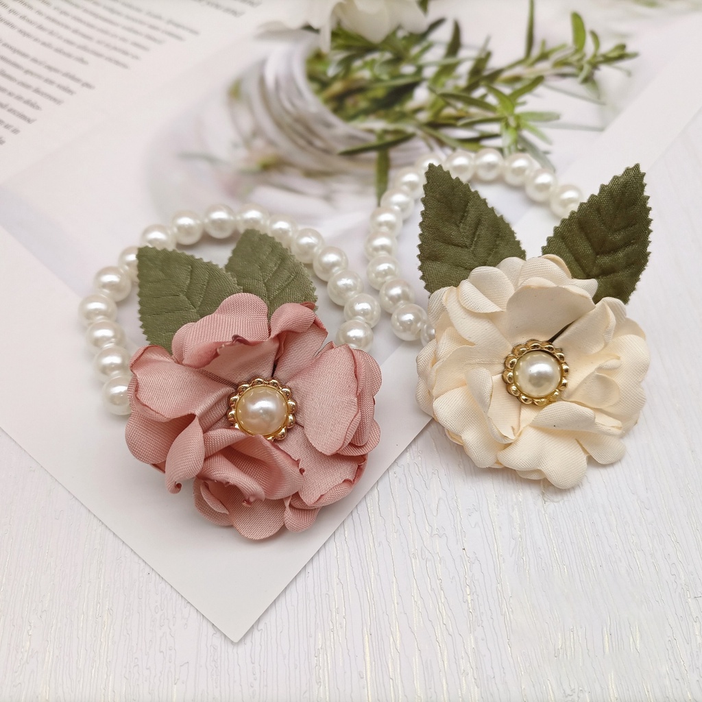 Cột tóc hạt châu đính hoa vải handmade thời trang nữ tính hàn quốc CT02