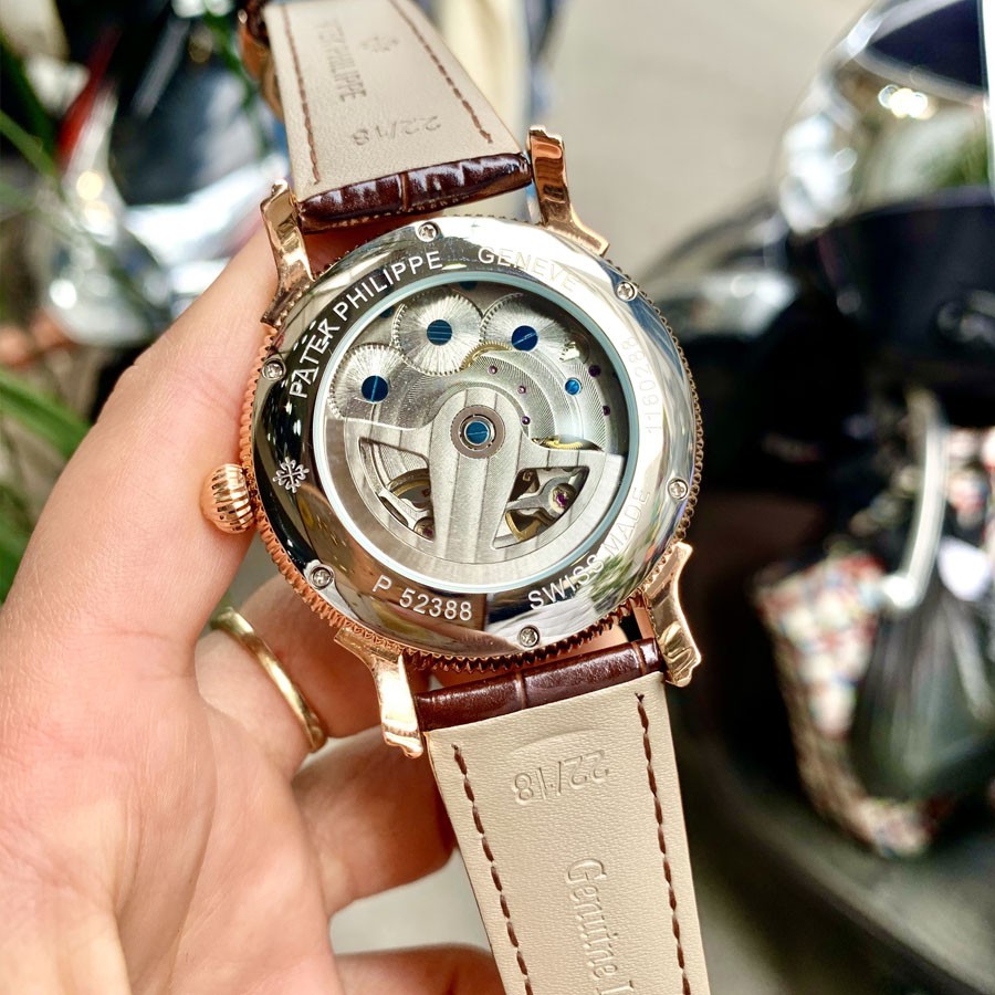 Đồng hồ Nam Patek 2 tim máy nhật, mặt trắng viền vàng, dòng cơ Automatic size 42mm-43mm | BigBuy360 - bigbuy360.vn