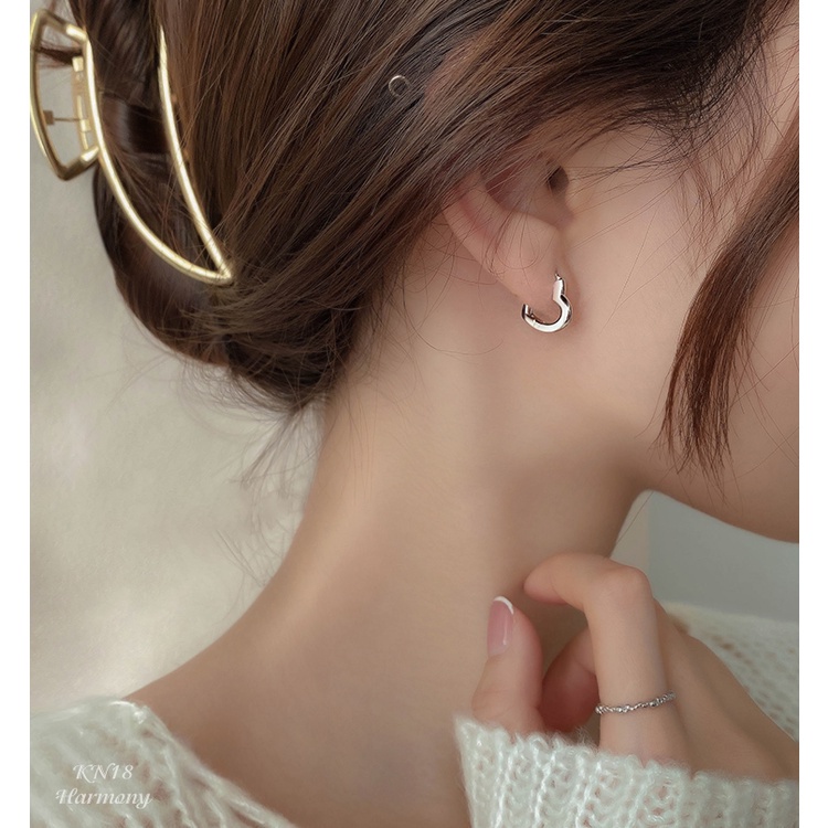Bông tai, Khuyên tai nam nữ bạc mạ vàng hình trái tim thiết kế đơn giản, cá tính, unisex KN18 | TRANG SỨC BẠC HARMONY
