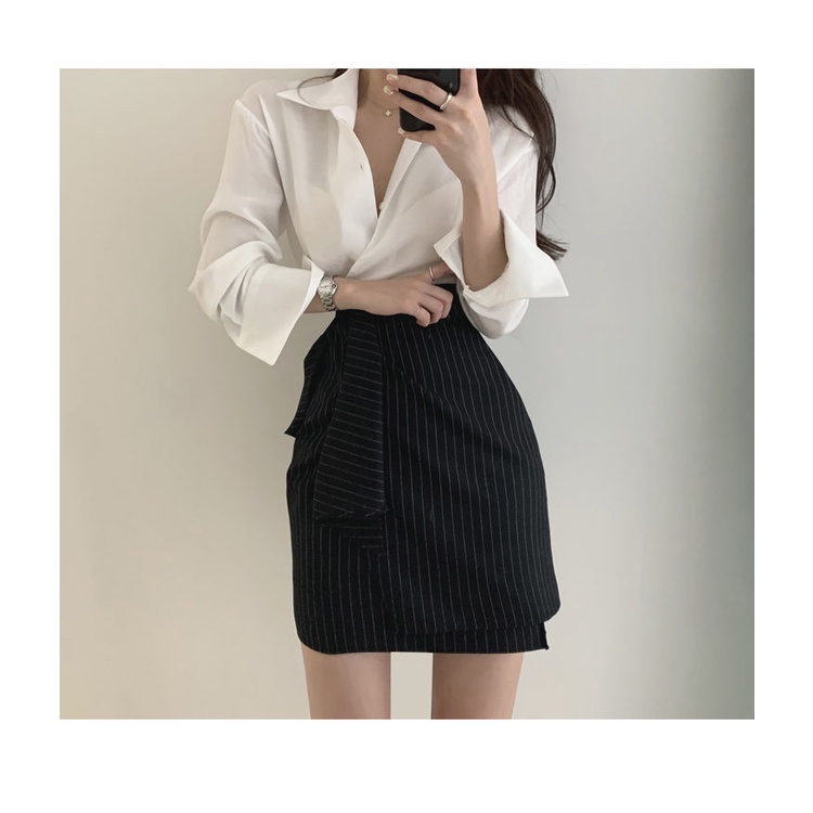 Mới Set Áo Sơ Mi Và Chân Váy Lưng Cao Phong Cách Hàn Quốc Xinh Xắn Cho Nữ