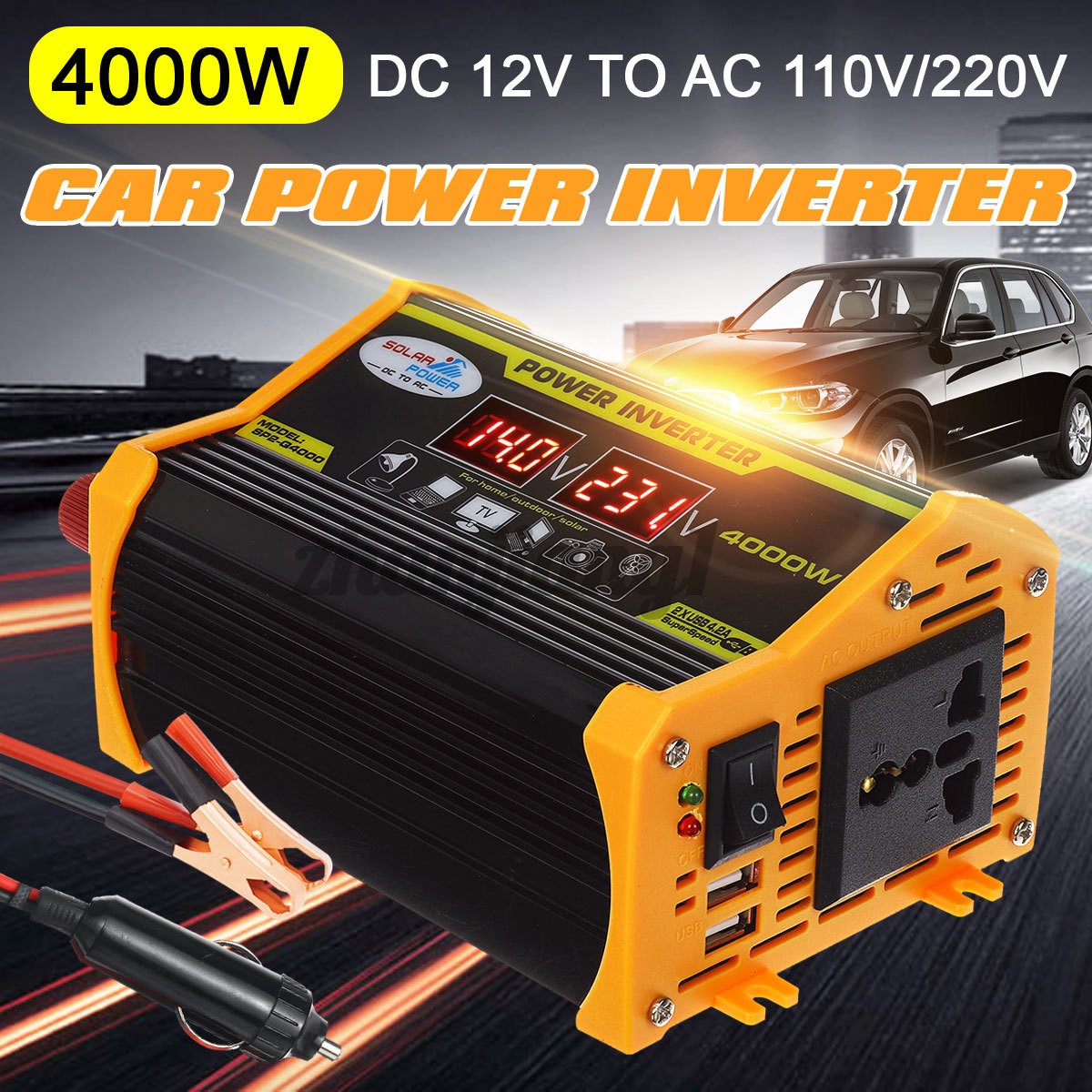 Bộ Chuyển Đổi Nguồn Điện 4000w Dc 12v Sang Ac 100v / 220v