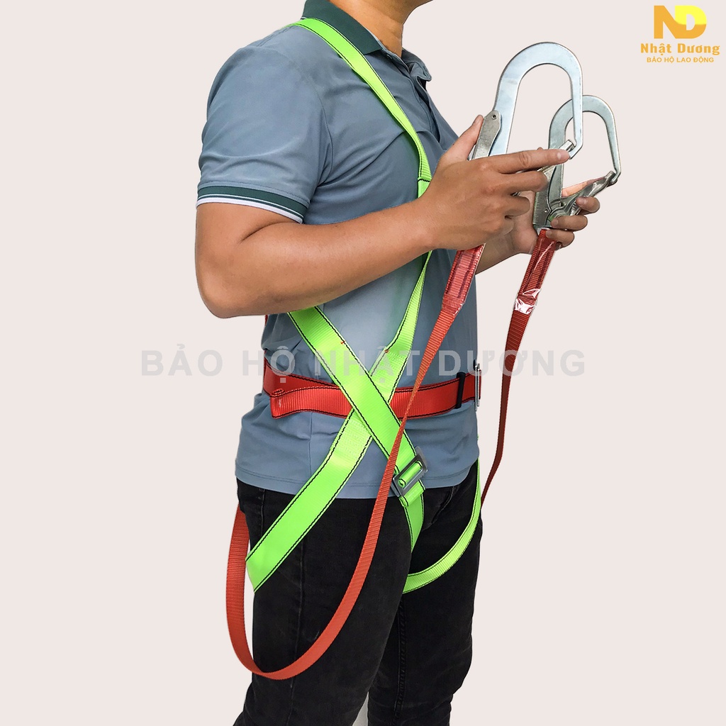 Dây đai an toàn toàn thân 2 móc lớn TT11 dây bẹ, Dây bảo hộ lao động Nhật Dương dùng làm việc trên cao