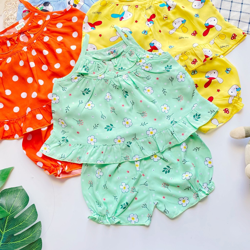 Đồ bộ tôn  mẫu 2 dây nhỏ lai bèo họa tiết đáng yêu cho bé gái 4-13kg - MeGauu DTN01