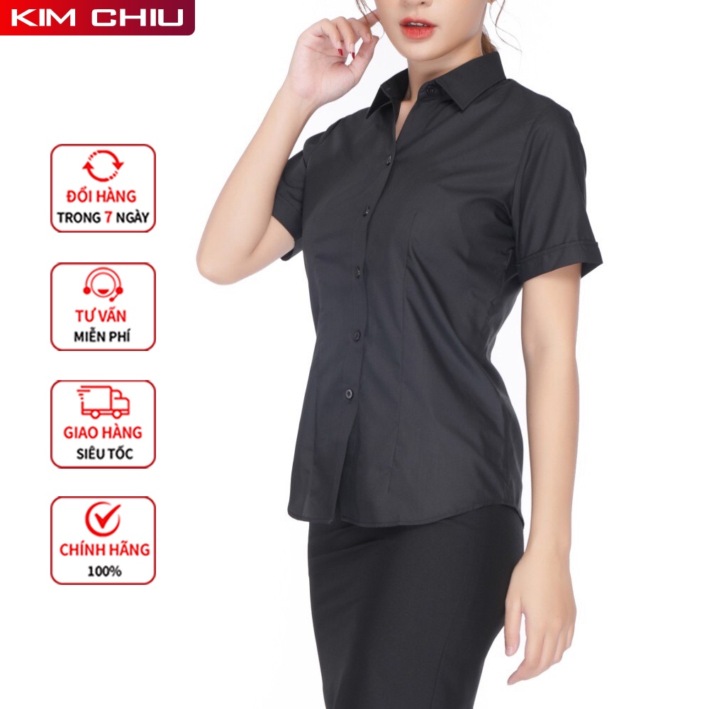 Áo Sơ Mi Nữ Công Sở Cao Cấp Kim Chiu, Màu Đen Tay Ngắn Vải Kate ý Đẹp Ít Nhăn Giãn Nhẹ, ĐỔI TRẢ THOẢI MÁI. SMTN01