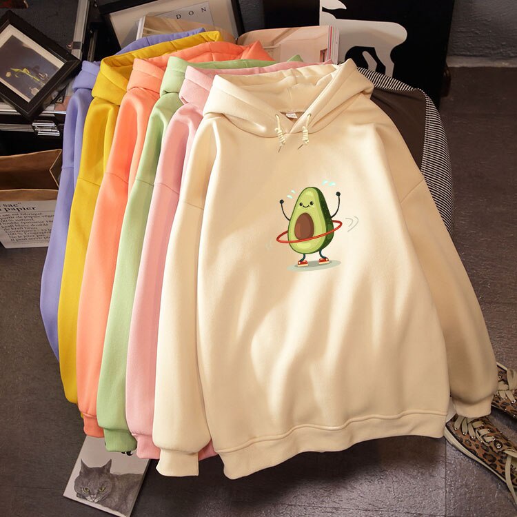 Áo Hoodie nỉ nữ chất liệu dày dặn mũ trùm đầu to in hình quả bơ xinh xắn
