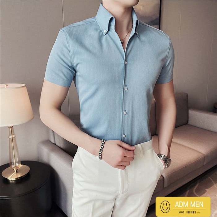 Áo Sơ Mi Nam Dáng Ôm Body Vải Lụa Trơn Cao Cấp KHÔNG NHĂN