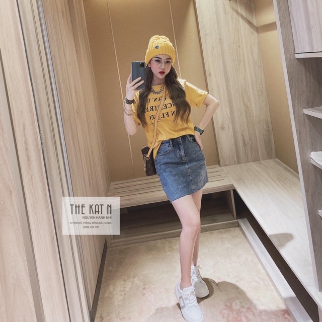 Chân váy bò túi nắp