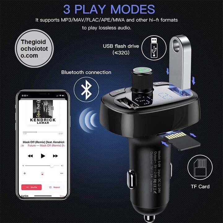 Tẩu nghe nhạc cao cấp nhãn hiệu Baseus CCALL-TM01 kết nối Bluetooth có hỗ trợ 2 cổng sạc chuẩn USB - Bảo hành 6 tháng