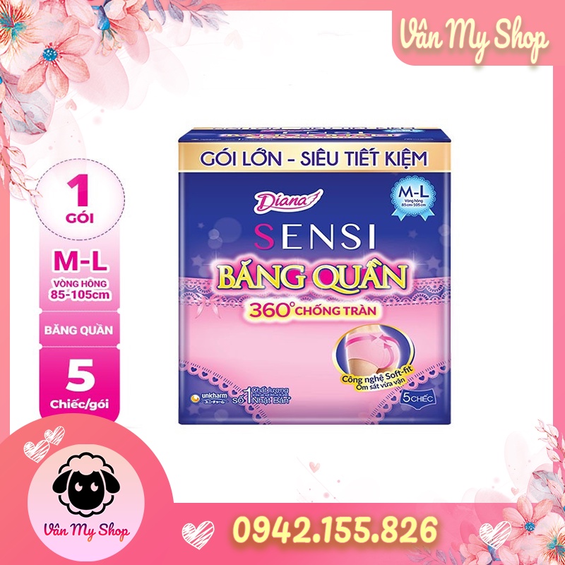 Băng đêm dạng quần Diana Sensi  360 độ chống tràn size M-L 5 chiếc/gói