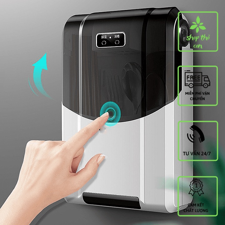 Hộp sấy làm khô và khử khuẩn đũa thìa treo tường- hộp đựng đũa thìa thông minh loại 1 -THO24