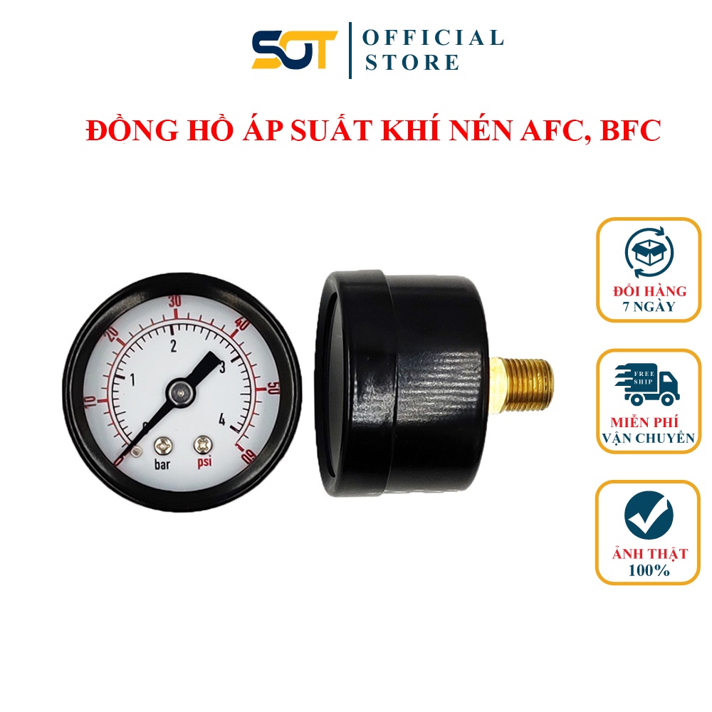 Đồng hồ đo áp suất khí nén chân sau mặt 38mm lắp bộ lọc khí nén AFC 0-10kg