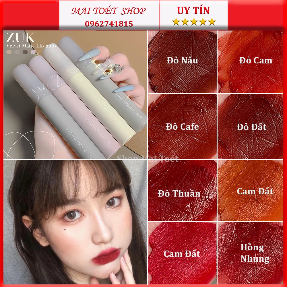 [Hàng mới giảm sâu]Son lì ZUK tone màu đỏ nâu đất,đỏ cam đất lên màu môi rất xinh,mịn môi và lâu trôi,son nội địa trung