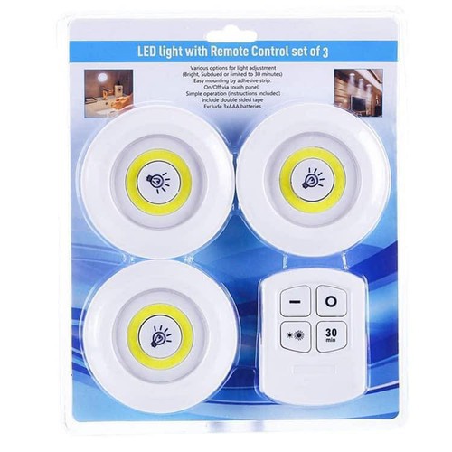 Bộ 3 Đèn LED Dán Tường Mini Thông Minh MURO Longer Light có chức năng hẹn giờ và Remote Điều Khiển Từ Xa