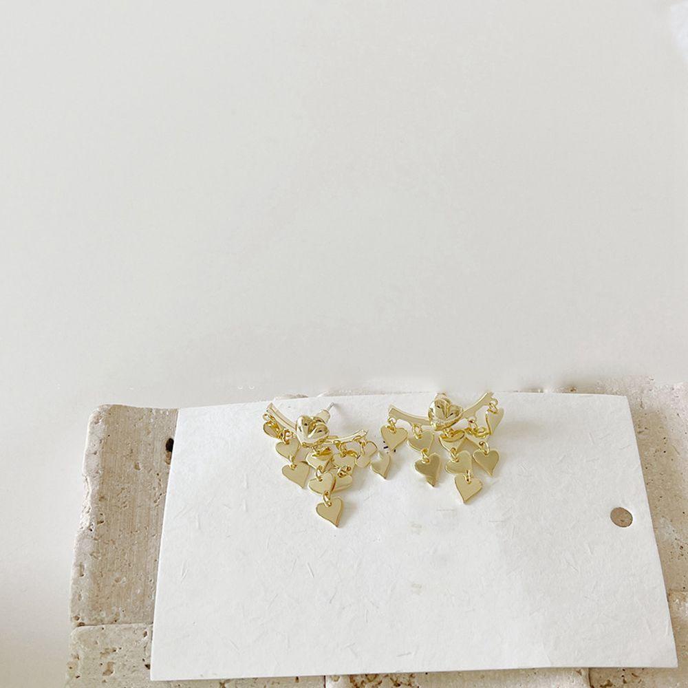 Hoa Tai Dáng Dài Hình Trái Tim Phối Tua Rua Phong Cách Hàn Quốc Thời Trang Cho Nữ