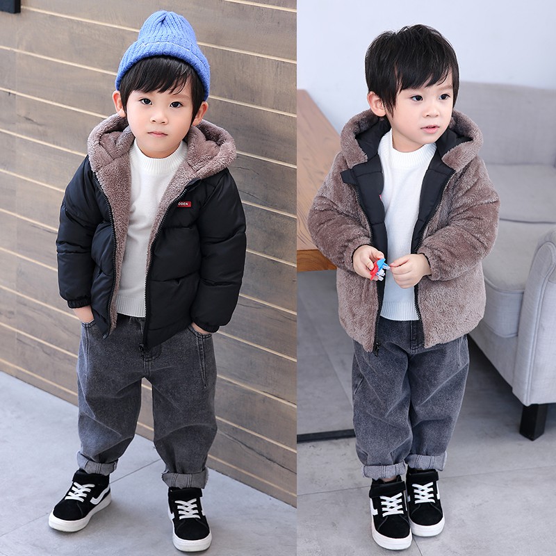 Áo khoác phao lót lông cừu siêu ấm cho bé trai và bé gái