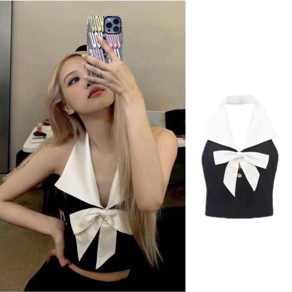Rose blackpink Nữ Bowknot Vest Top