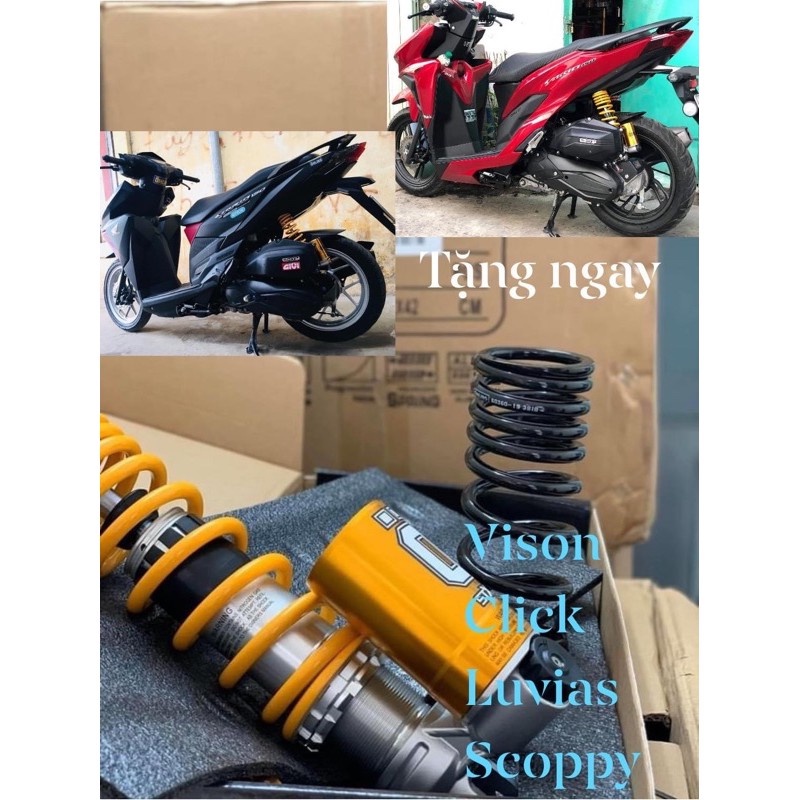 Phuộc sau Ohlins BÌNH DẦU DƯỚI Vario Click Vision Luvias Sh Mode 1.1 tặng kèm lò xo đen. DoChoiXeMayShop