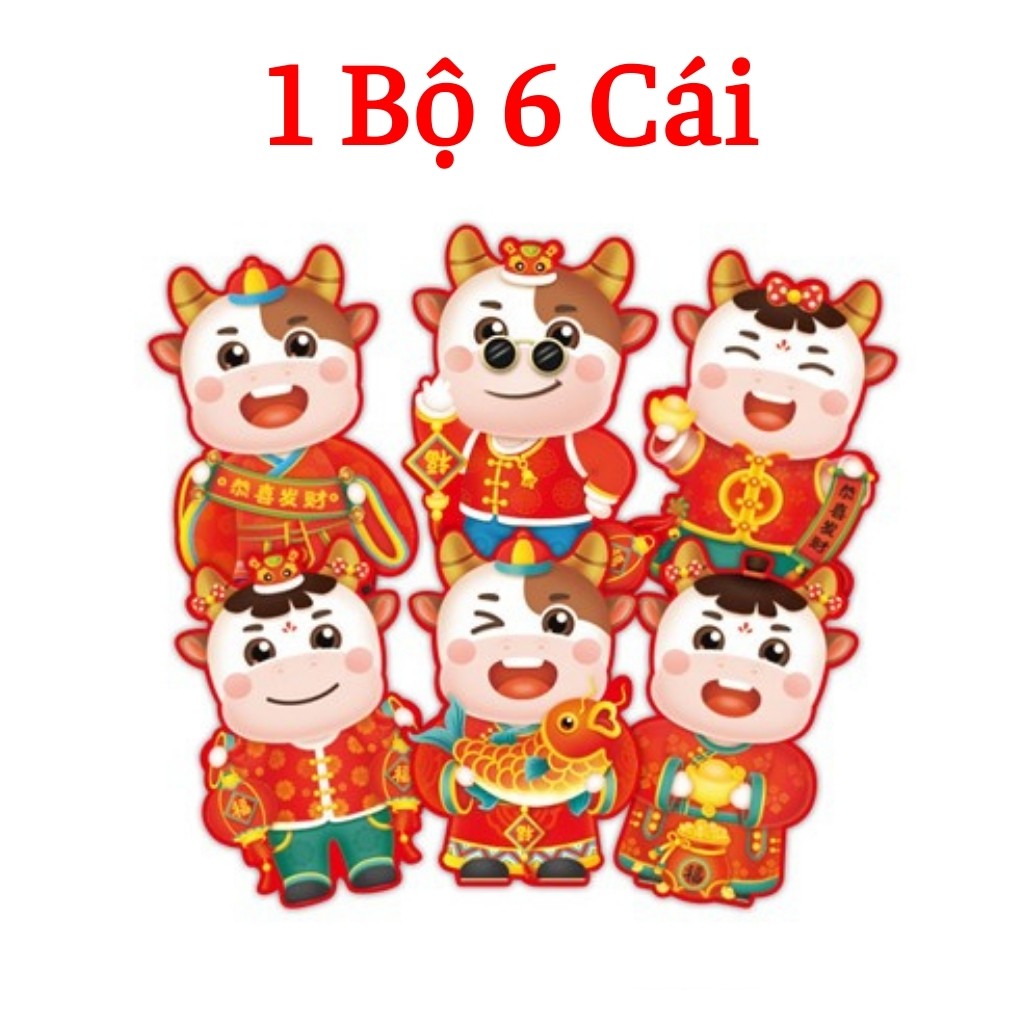 Bao Lì Xì 2021 Tân Sửu Chibi Giấy Cứng 6 Cái