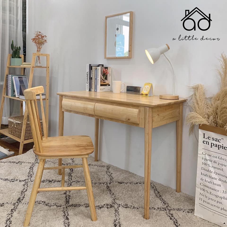 Bàn Làm Việc Gỗ Cao Cấp A Little Decor - Bàn Gỗ 2 Ngăn Kéo Mặt Ngăn Kéo Bo Cong - Bàn Gỗ Tự Nhiên 100% Giá Cực Tốt