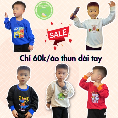 Áo thun dài tay cho bé trai, bé gái chất cotton mềm mại Xuân Cường Kids cho bé mặc đi học đi chơi size từ 13 đến 28kg