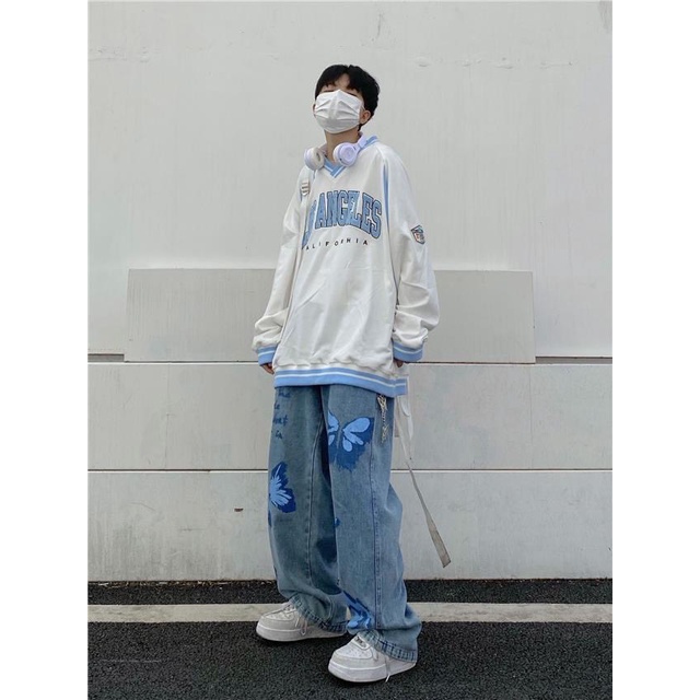 Áo Sweater Nam Nữ Cổ V In Los Angeles - Áo Thu Đông Chất Nỉ Ngoại Mềm Mịn 2 Màu Đen Trắng Unisex Hottrend 2021 X.Store