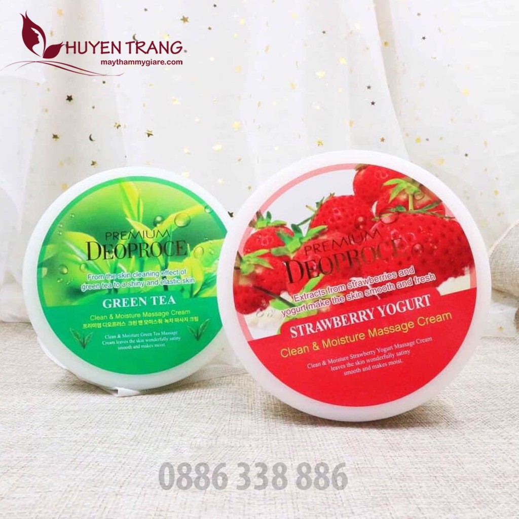 Kem Massage Mặt Trà Xanh/Dâu Tây DEOPROCE Hàn Quốc 300g Kem Mát Xa Cho Da Mụn Dùng Trong Spa, Thẩm Mỹ Viện Huyền Trang