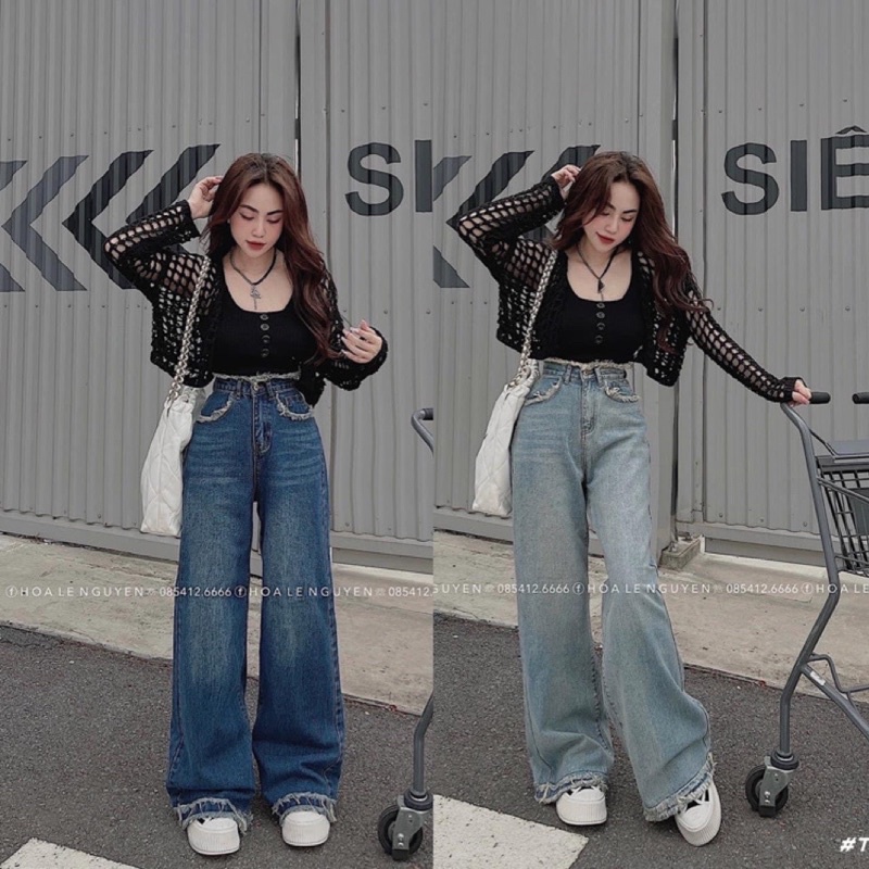 Quần Jeans Suông Tua Kiểu Dáng Dài Chuẩn Phom