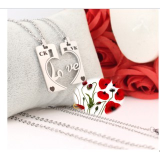 Dây chuyền cặp đôi inox 2 mảnh ghép VK-Ck kết hợp chữ LOVE
