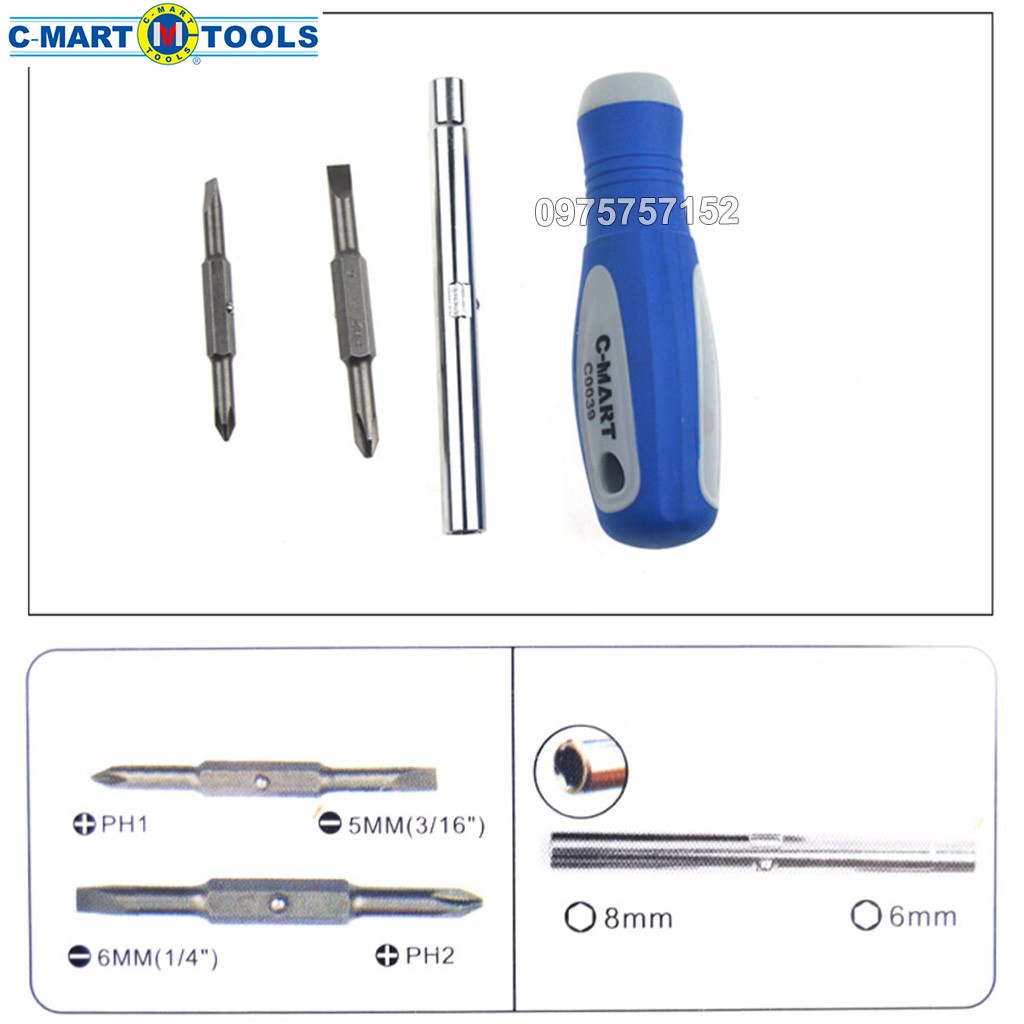 Bộ tô vít đa năng C-Mart 6 trong 1, thép không gỉ CR-V