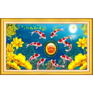 Tranh đính đá Cửu ngư quần hội 100*54cm LV452 - tự đính