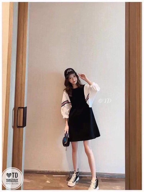 VÁY ĐEN PHỐI TAY KẺ SIÊU HOT | BigBuy360 - bigbuy360.vn