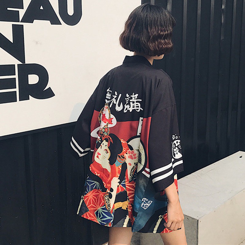 Áo choàng kimono in họa tiết thanh lịch cho nữ