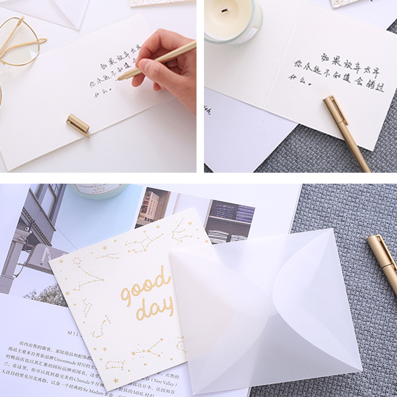 Set 6 Thiệp Chúc Mừng Màu Vàng Đồng Kèm Phong Bì Đơn Giản Sáng Tạo Phong Cách Hàn Quốc