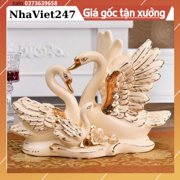 Bộ Tượng Gốm Gia Đình Thiên Nga 3 con, Gốm Trắng Vẽ Vàng cao cấp,DECOR trang trí,Bàn,Tủ,Kệ,quà tặng đẹp,ý nghĩa,giá rẻ