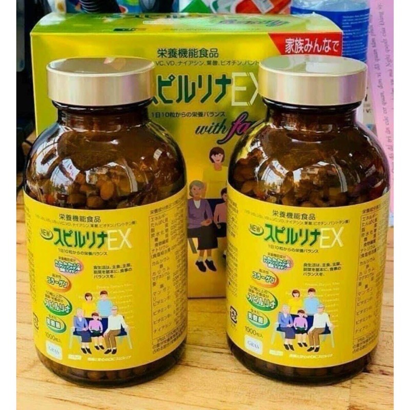 Tảo vàng Spirulina EX Nhật Bản (1 set 2 lọ, mỗi lọ 1000 viên)