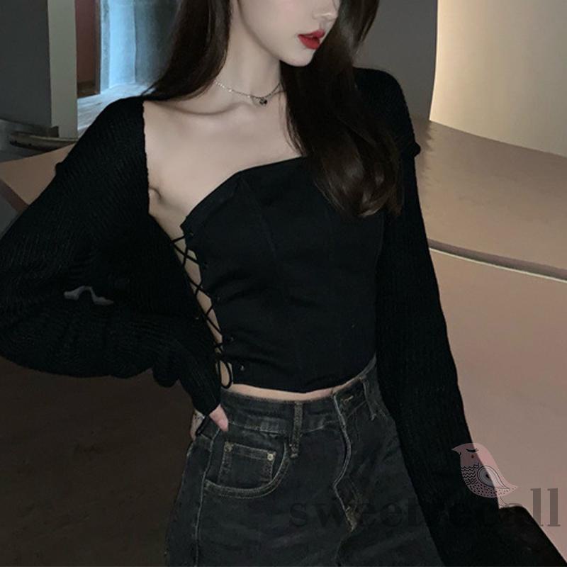 Áo Ống Mùa Hè Màu Trơn Không Dây Dạng Ống Có Dây Chéo Cho Nữ