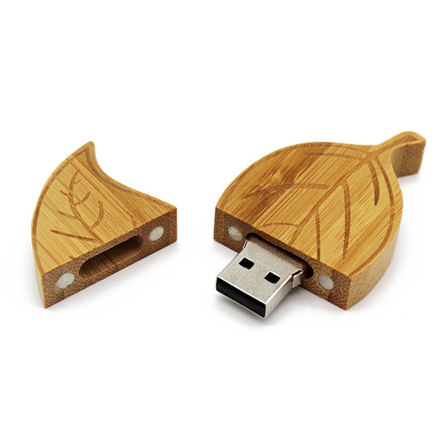 USB Lưu trữ tùy chọn dung lượng hình lá cây bằng gỗ sáng tạo