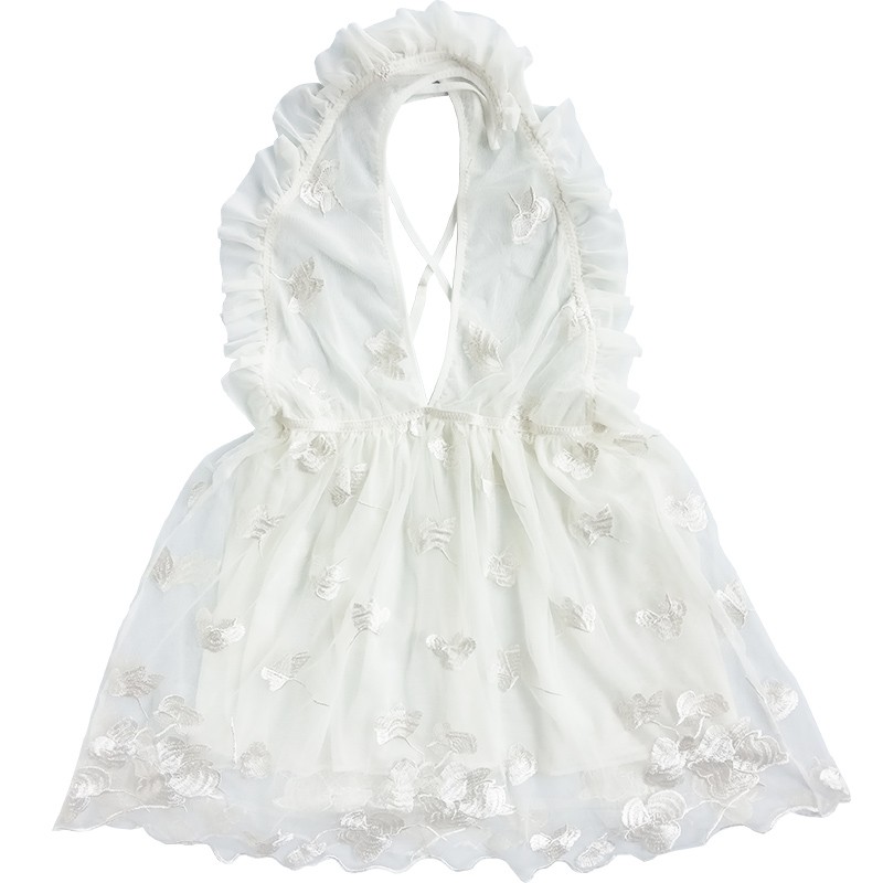 Floral embroidered dress Sexy pajamas sexy lace pajamas piercing fashion female dress with two strings white | BigBuy360 - bigbuy360.vn