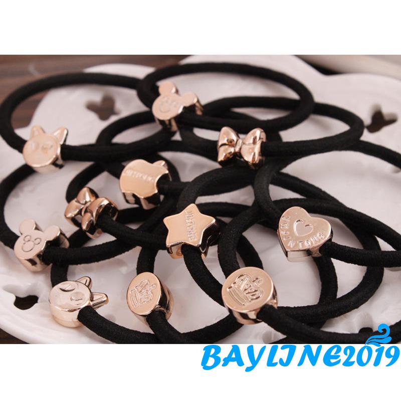 Dây buộc tóc độ co giãn cao xâu hạt màu vàng đồng kiểu dáng dễ thương