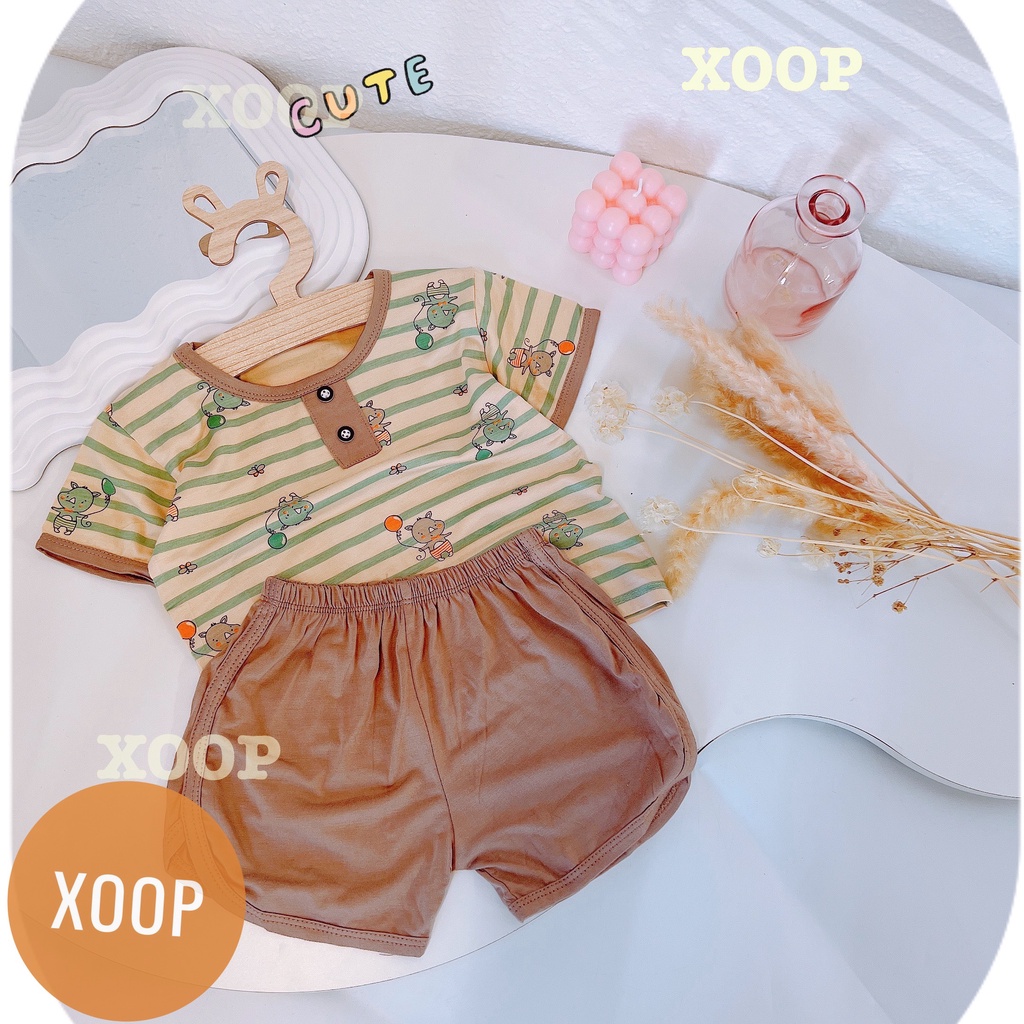 Bộ  cộc tay cổ trụ  chất thun lạnh in họa tiết mặt cười cho bé (size 8-18kg) BC2