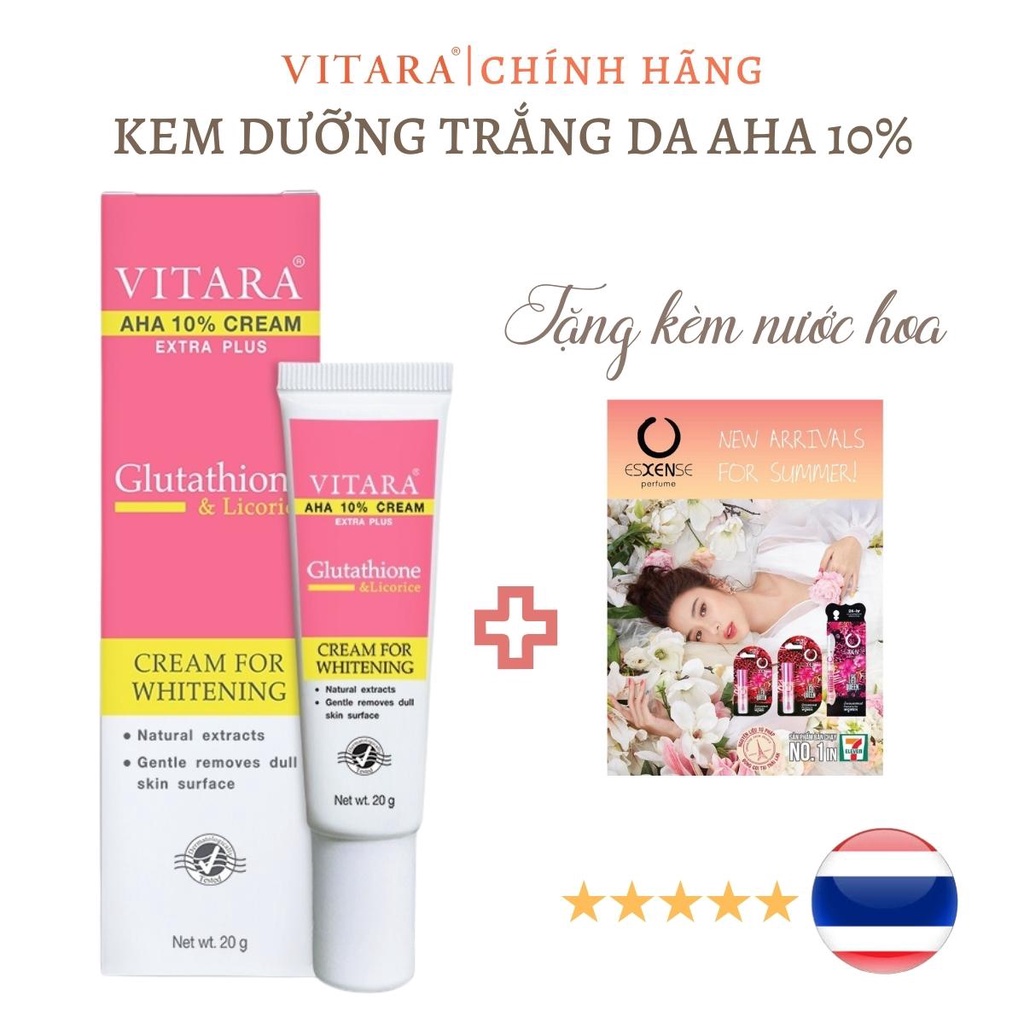 Kem trắng da Vitara AHA 10% Cream Extra Plus cho da không đều màu có Glutathoinegiúp da trắng sáng, mềm mịn hơn 20g