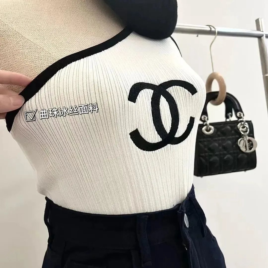 Áo Dệt Kim Hai Dây Dáng Ôm In Chữ Thời Trang Mùa Hè 2022 Sang Trọng Cho Nữ