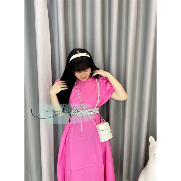 SET ĐẦM BABYDOLL DÀI KÈM DÂY NGỌC CÓ CO GIÃN - MÀU HỒNG