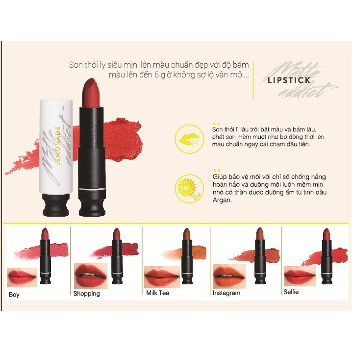 Combo 2 Son lì dạng thỏi LEMONADE Matte Addict Lipstick 3.8g x 2 | BigBuy360 - bigbuy360.vn